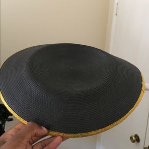 Black Woven Beret with Gold Trim - Church Hat